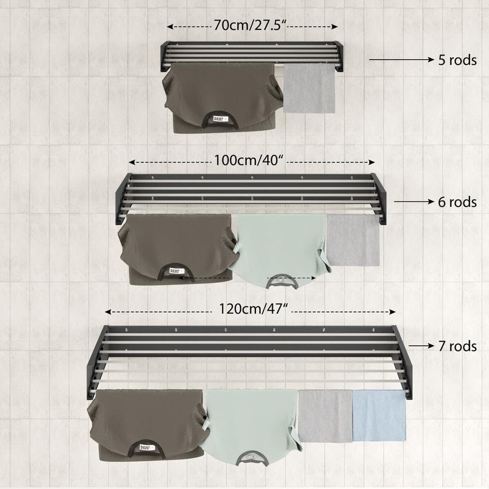 Step Up Laundry Drying Rack, Wall Mounted, Retractable Clothes Drying Rack, 6...
