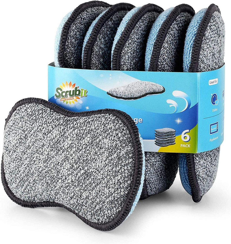 Multi-Purpose Sponges Kitchen by - Non-Scratch Microfiber Sponges for Cleaning,