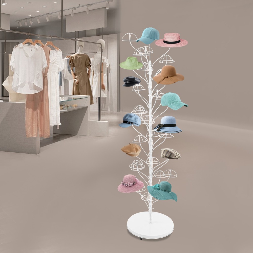 Rolling Metal Hat Display Stand - 35 Hanger Capacity with Wheels