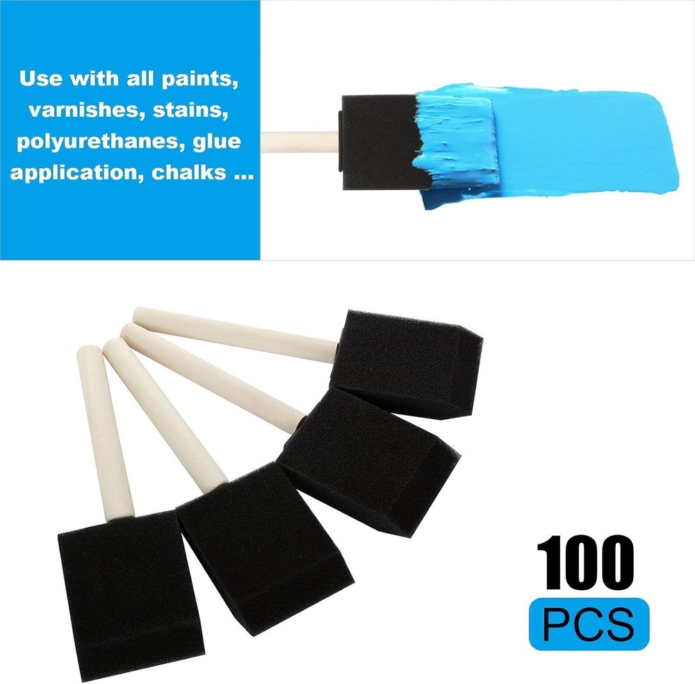 Versatile 100 Pack 2 Inch Foam Brushes with Bevel Tips - Ideal for Any Surface