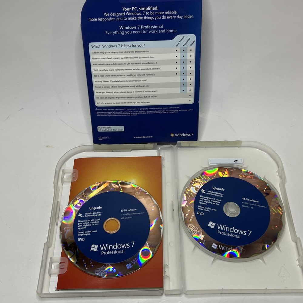 Microsoft Windows 7 Professional Upgrade 32 Bit and 64 Bit DVD MS WIN PRO