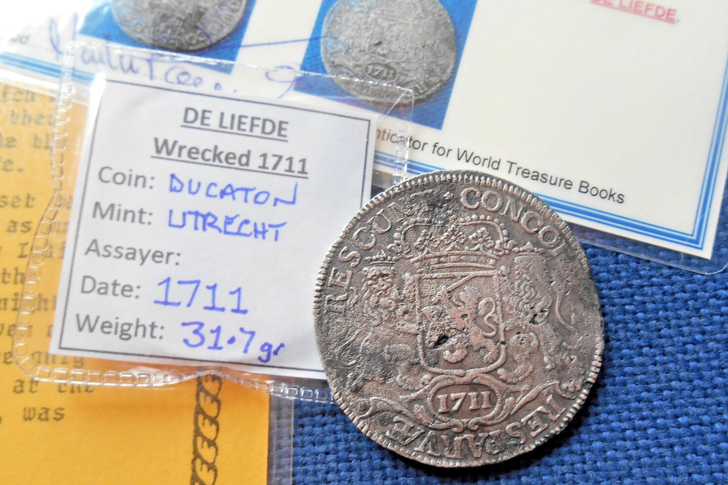 SHIPWRECK treasure SILVER RIDER DUCATON coin DE LIEFDE wreck 1711 VOC Dutch !!