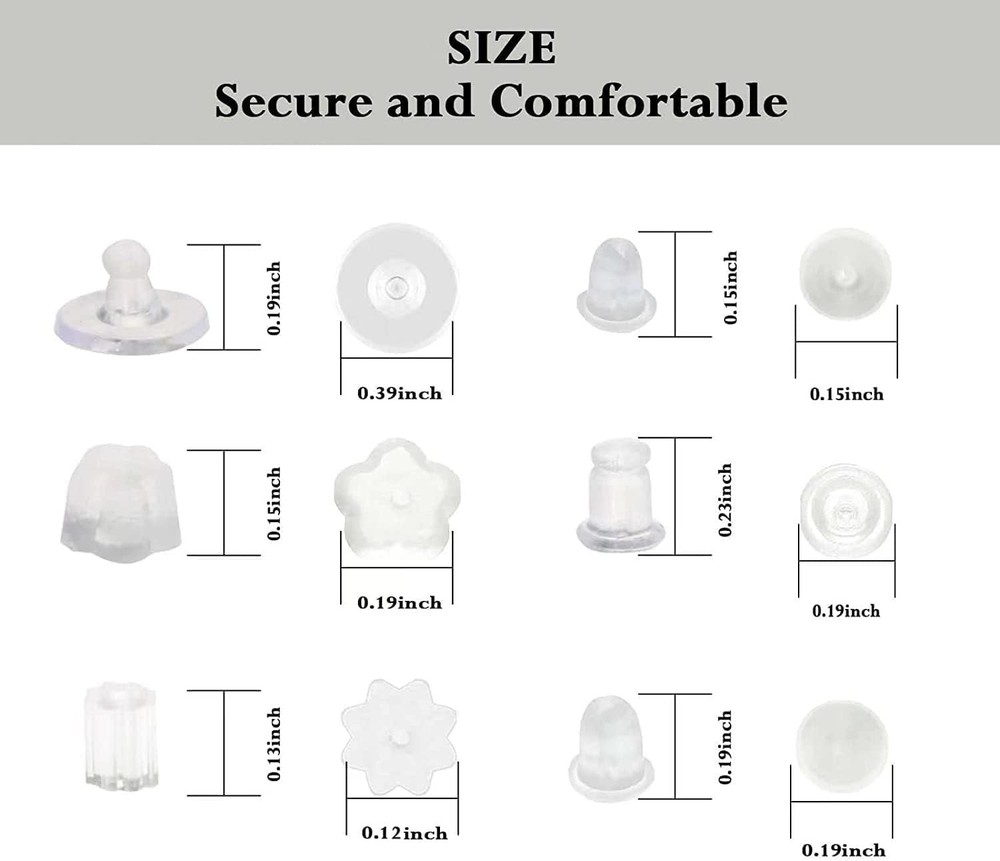 6 Styles Silicone Earring Backs for Studs, 600 Pcs Clear Soft Earring Backings