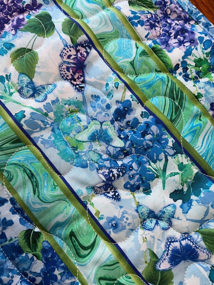 Handcrafted-Quilted Table Runner- Spring Is Coming: Hydrangeas, Butterflies 2025