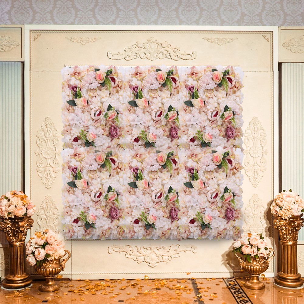 6 Pcs Panel Floral Backdrop Artificial Flower Wall Backdrop Silk Flower Wall
