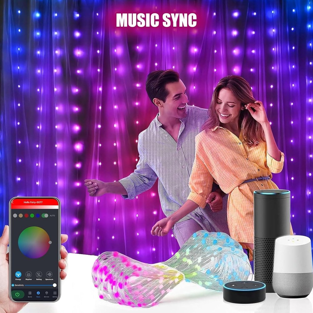 400 LED Smart Curtain Lights - App & Remote Control, DIY Patterns, 6.6Ft x 6.6Ft