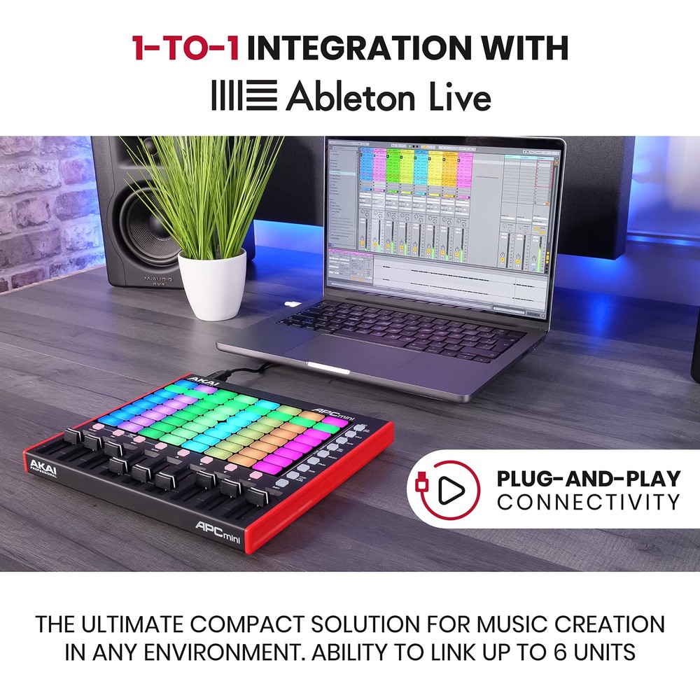APC Mini MK2 USB MIDI Controller: 64 RGB Pads, Ableton Live Lite, Drum & Note...