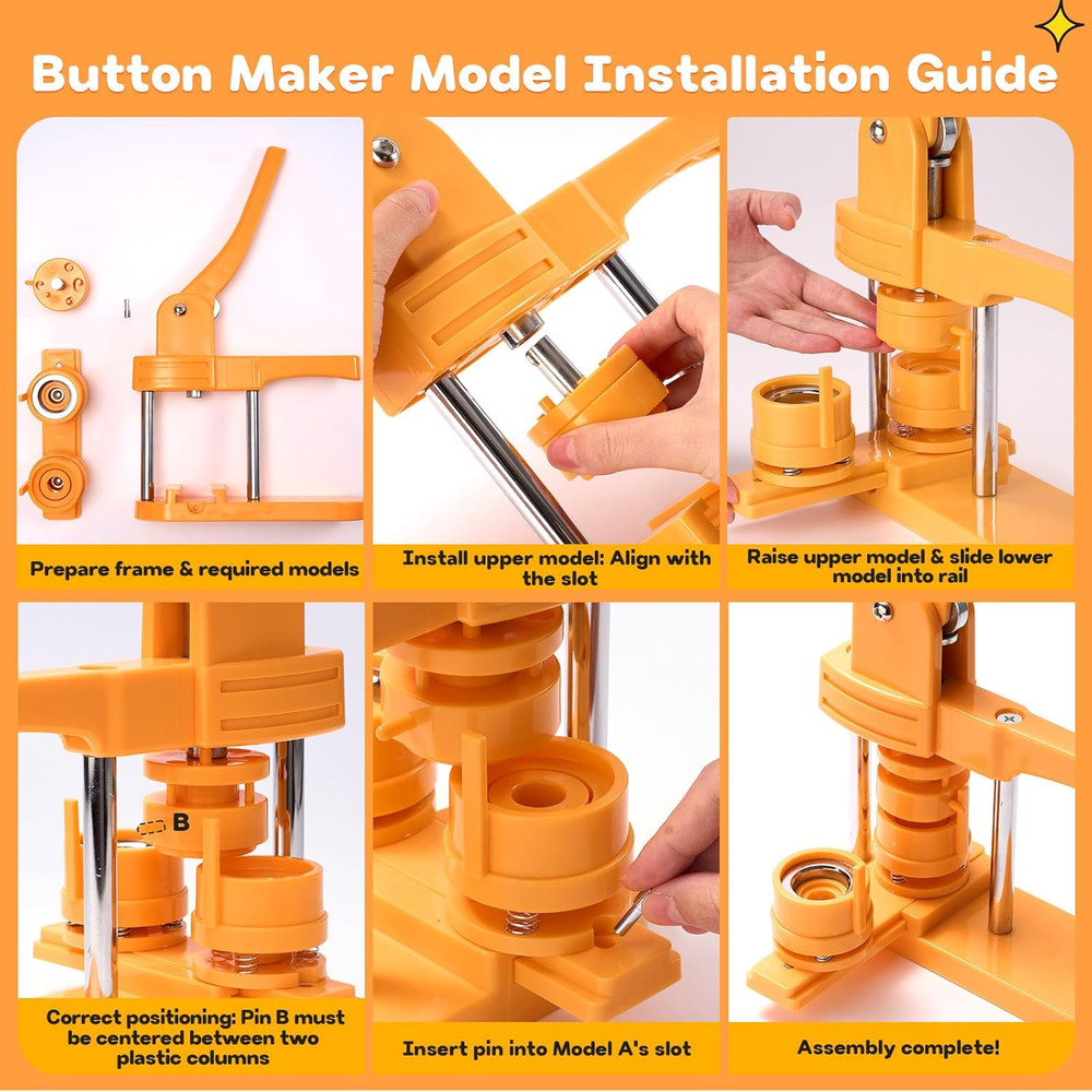 DIY Button Maker Kit - 25+32+44mm with 300 Plastic Backs for Custom Pins