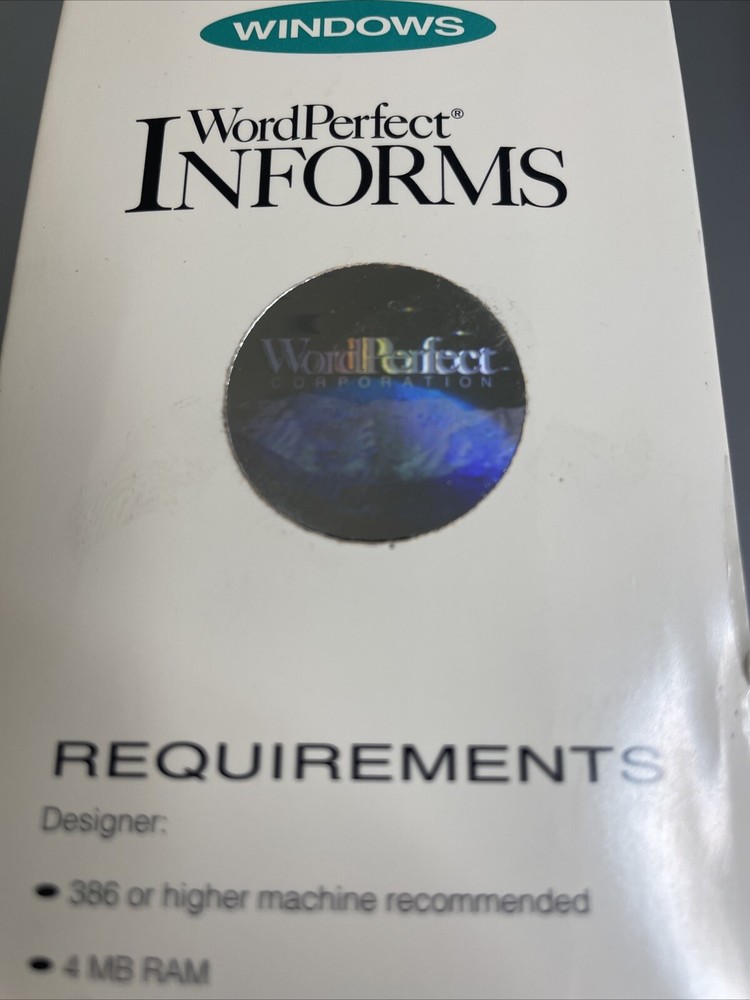 WordPerfect Informs Version 1.0 Windows Demo Eval Software BIG BOX New 1993 PC