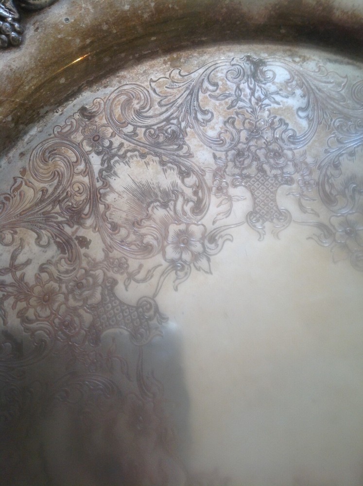 Antique 11 inch Silverplated Etched Platter Marked
