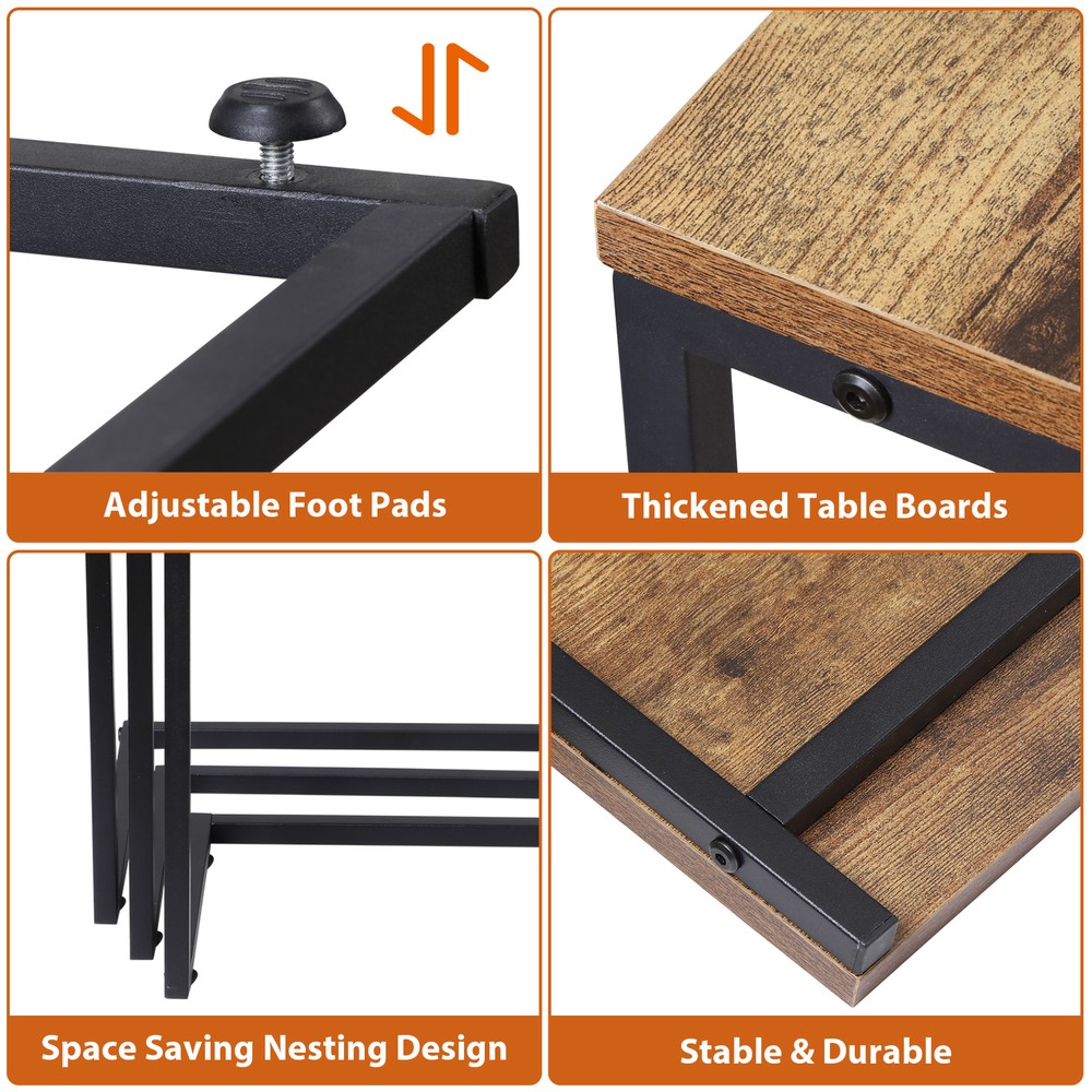 Nesting Tables 3PCS Side Tables Coffee Tables Stacking End Tables w/ Metal Frame