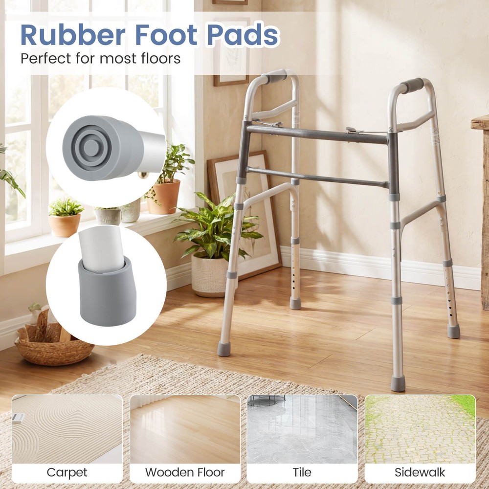 2-Button Folding Walker, 7-Level Adjustable Height, Lightweight Aluminum