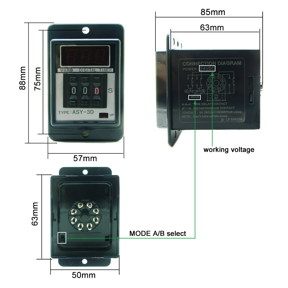 Time Delay Relay Digital ASY-3D Programmable Timer 12V 24V 110V 220V 380V + Base
