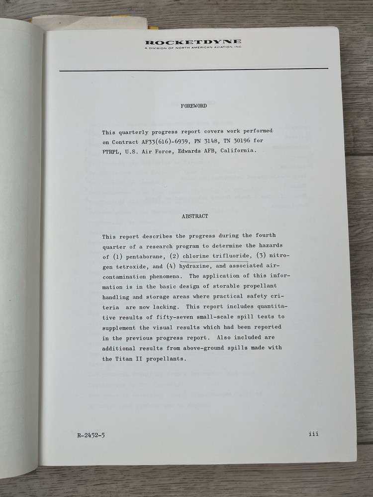 Rocketdyne Hazard Classification New Liquid Propellants Progress Report ‘60-‘61