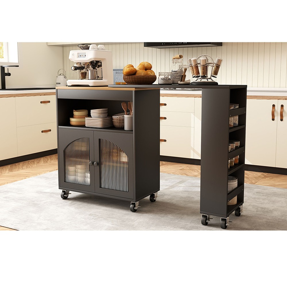 Rolling Kitchen Island Table With LED Light Power Outlets For Kitchen RAEA