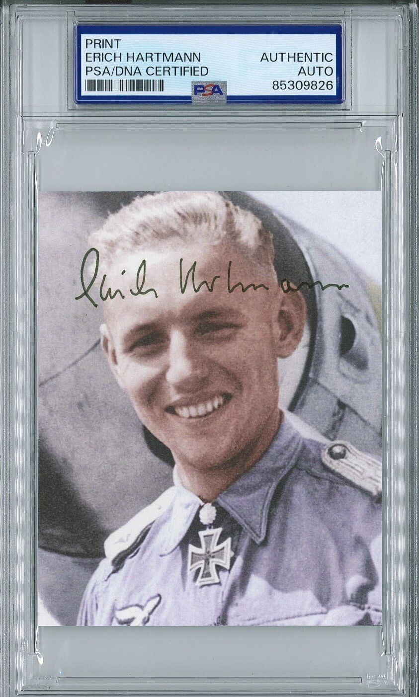 ERICH HARTMANN SIGNED PHOTOGRAPH PSA DNA (D) WWII ACE 352V
