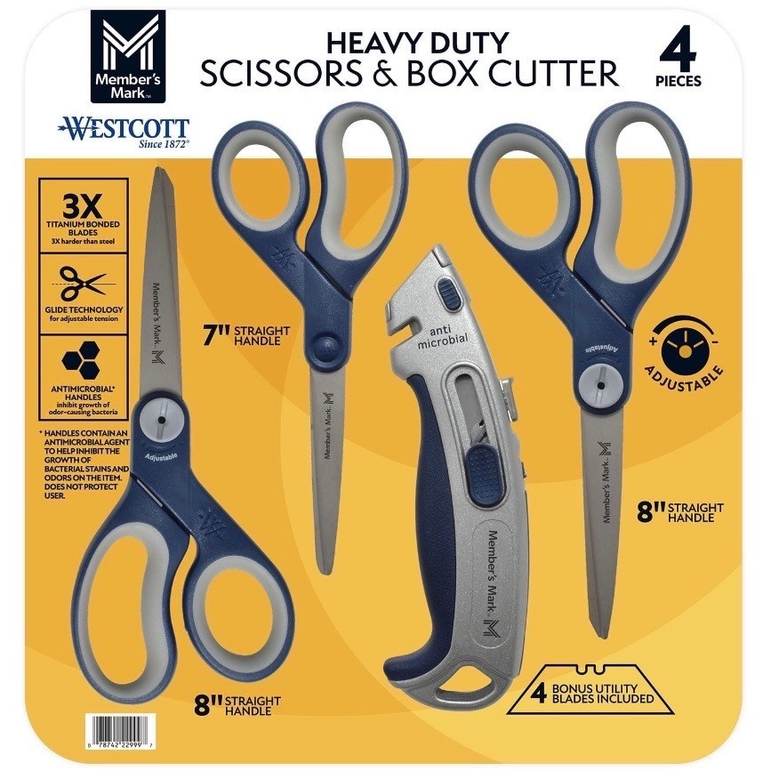 Member's Mark Anti-Microbial Scissors with Box Cutter – Safe & Versatile Tool