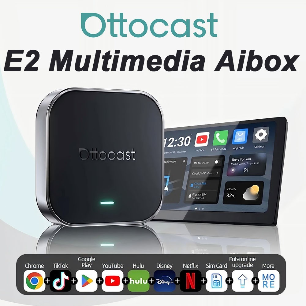 Ottocast E2 Magic Ai Box Wireless CarPlay Android Auto Adapter 4+64G Youtube+TK