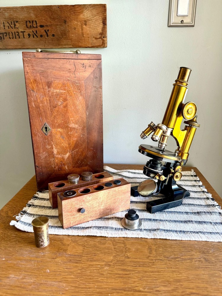 Antique E. Leitz Wetzlar Brass Microscope| Antique Brass Microscope in Org. Box