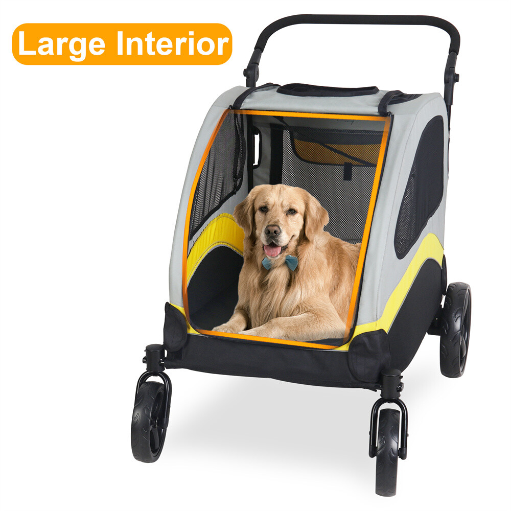 4-Wheel Foldable Dog Stroller Premium Heavy Pet Stroller for S/M/L/XL Dogs Cats
