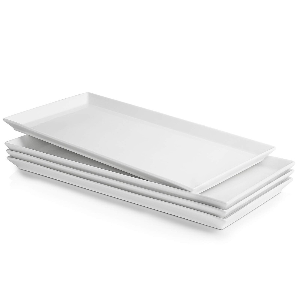 White Serving Platters, Porcelain Serving Trays for Parties, Large Rectangular