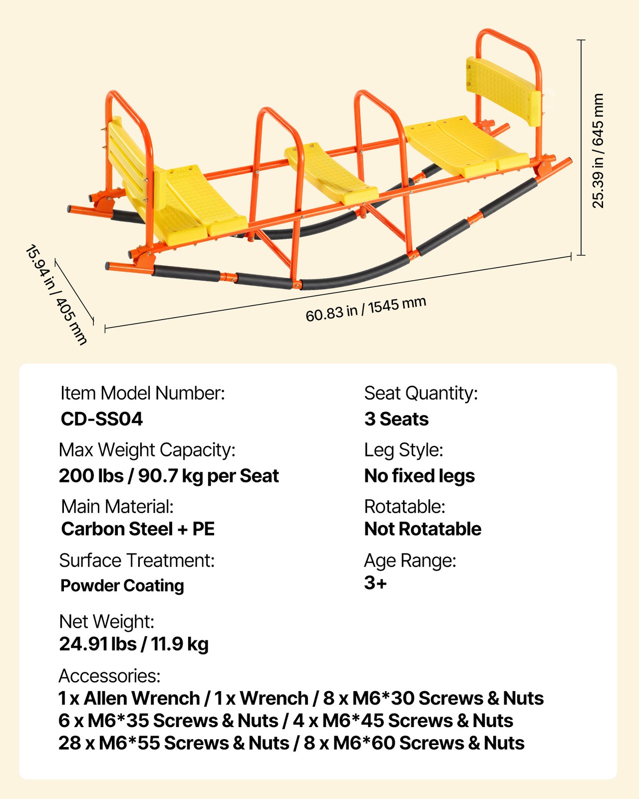 VEVOR Kids Seesaw 200 lbs Capacity Metal Rocking Teeter Totter with Handles