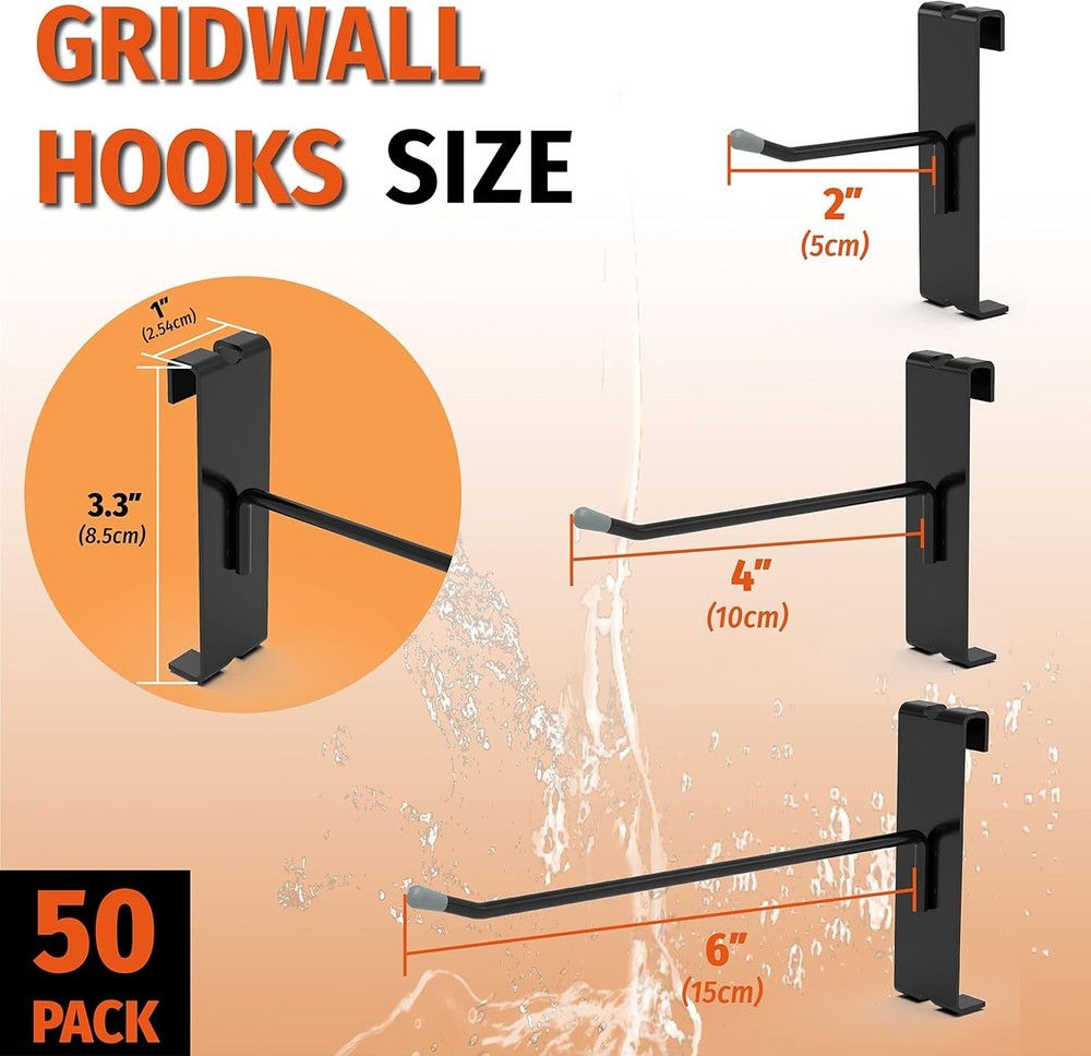 Industrial Black Powder-Coated Gridwall Hooks, 50-Pack – Durable Retail Solution