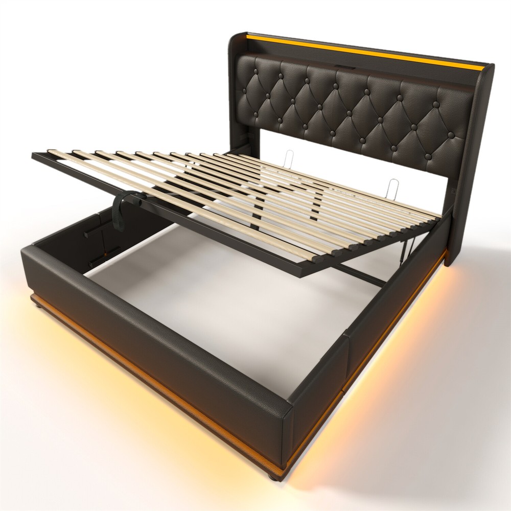 Twin/Full/Queen/King Size Upholstered Platform Bed w/ Hydraulic Storage System