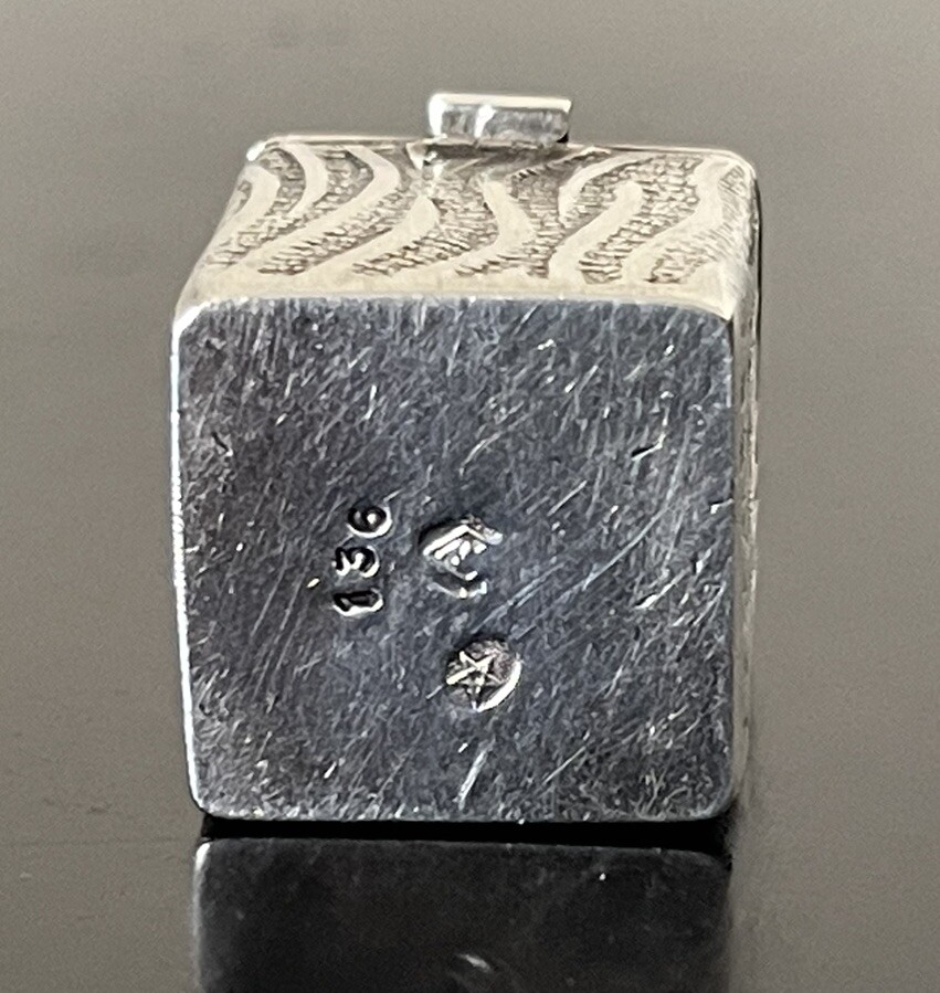 Spain Sterling Silver Pill Box Cube Zebra Stripes
