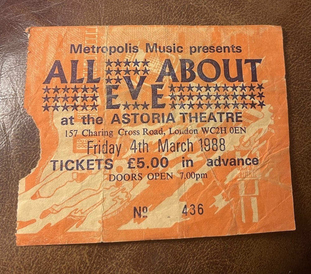 ALL ABOUT EVE/HUNTERS CLUB RARE CONCERT TICKET STUB LONDON, ENGLAND 03/04/1988