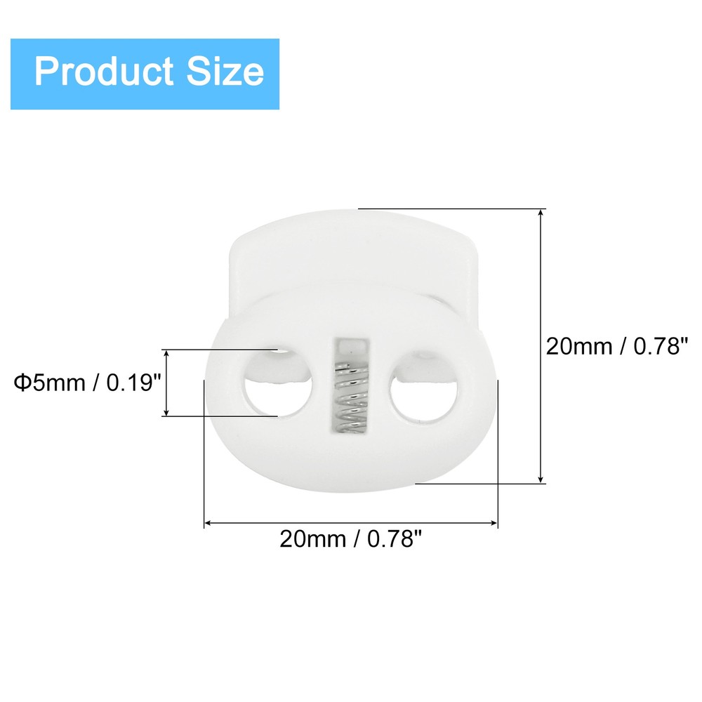 20Pcs Plastic Spring Cord Locks Shoe Lace Tie Lock White
