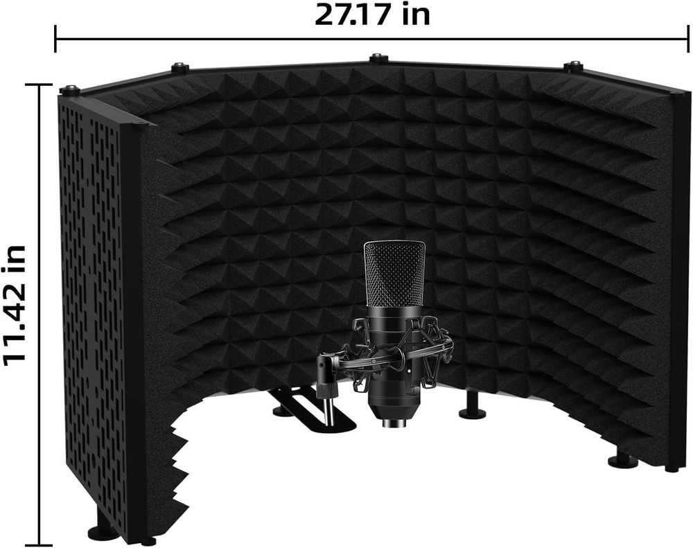 5-Panel Foldable Microphone Isolation Shield – Portable Soundproof Vocal Boot...