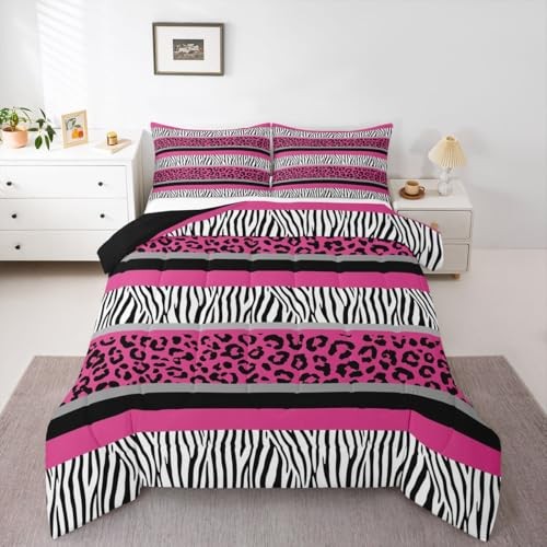 Zebra Stripes Comforter Leopard Print Comforter Set For Kids Queen Multi 1033