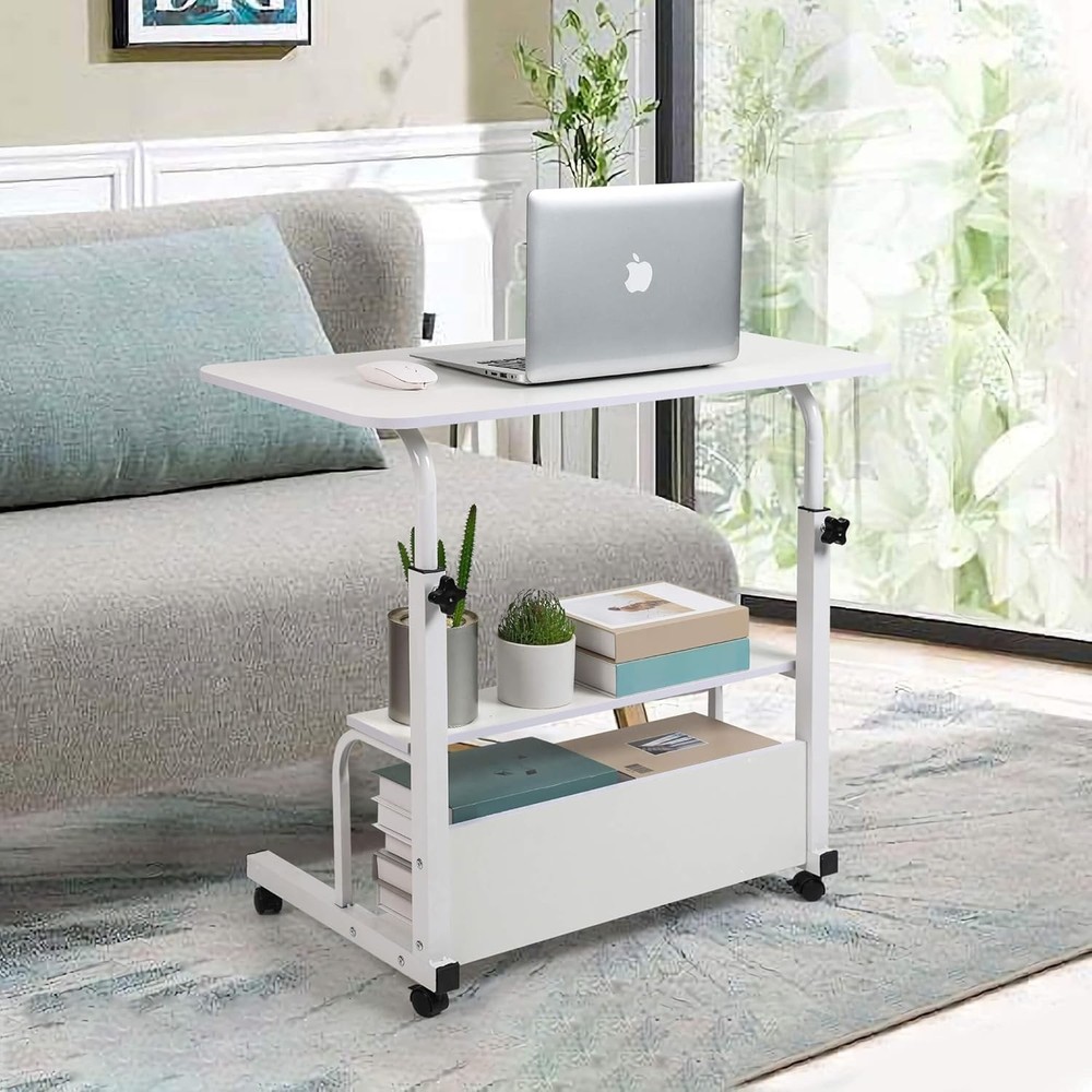 Adjustable Height Durable Computer Desk Small Space Rolling Writing W/ Wheels