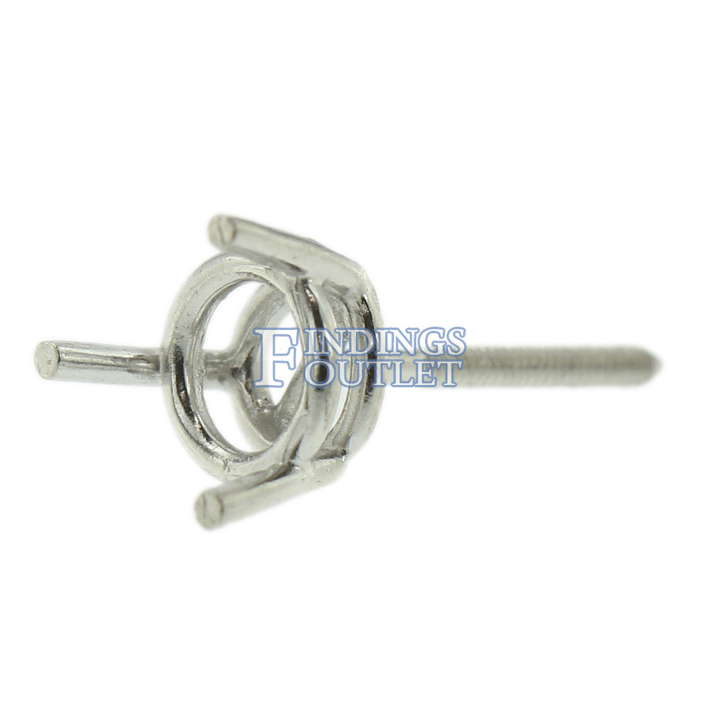 14k White Gold Round Wire Basket Stud Earring Mounting Setting Screw Back Post