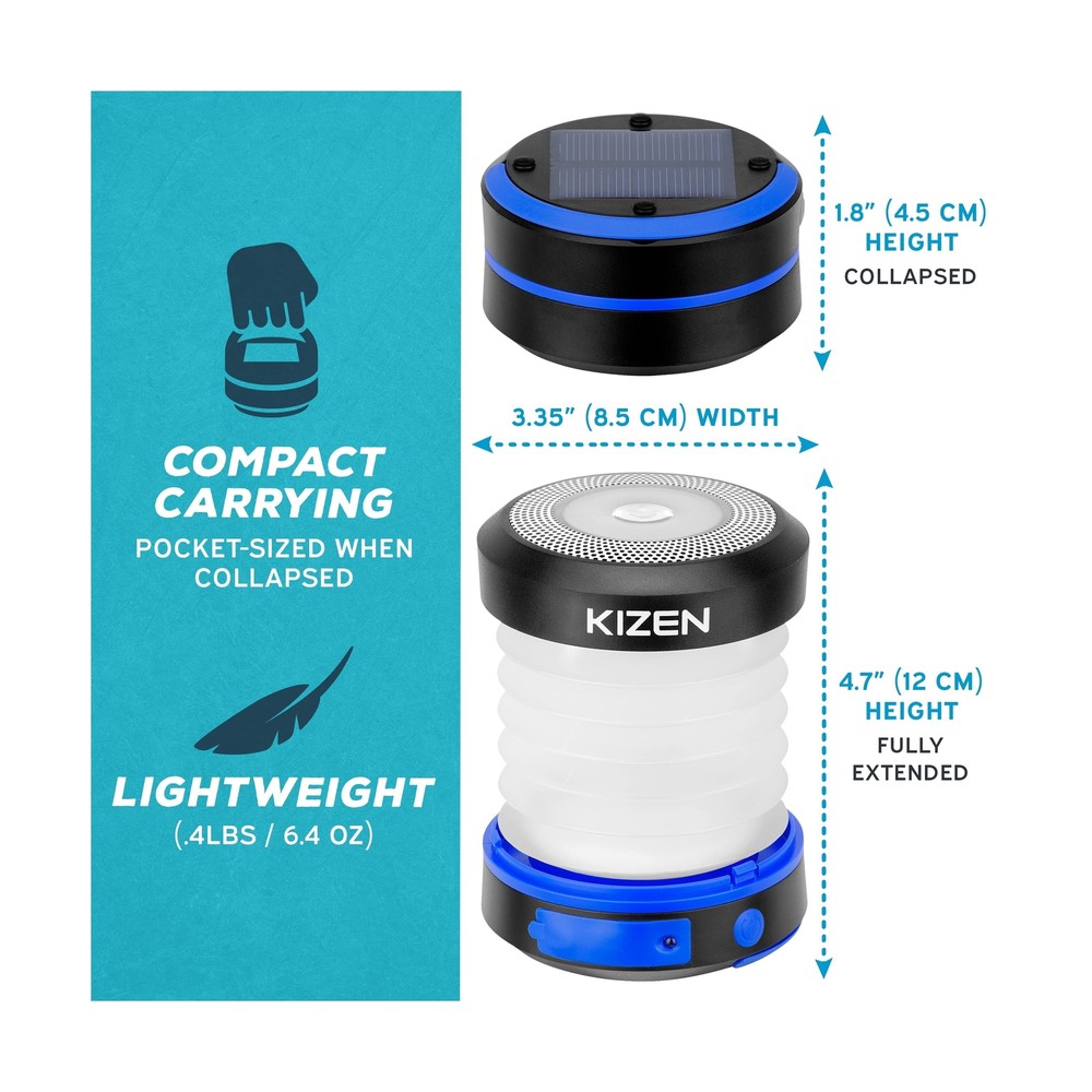 KIZEN Solar Lantern - Collapsible LED Camping Lantern - Rechargeable Solar - ...