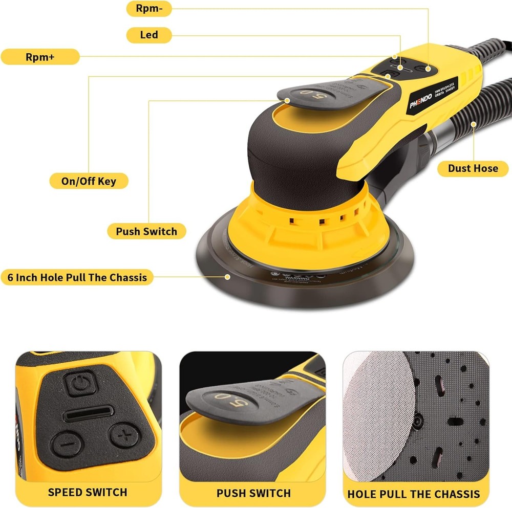 Electric Random Orbital Sander Brushless 350W 3A Multi-function Ks-02-150-5.0