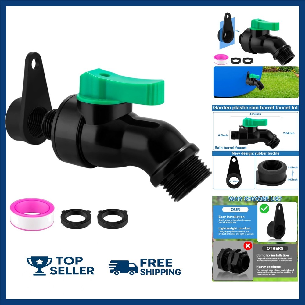 Rain Barrel Spigot Kit with High Flow Valve No Inside Access Needed,External Ins