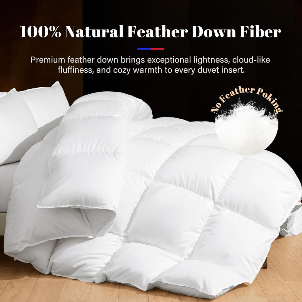 Feather down Comforter King Size Duvet Insert, Light Weight True Baffle-Box Nois