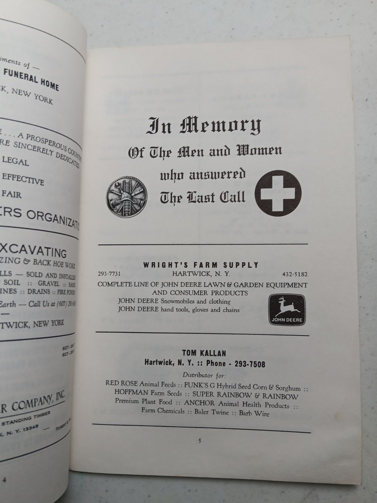 1973 Otsego County NY Vol. Fire Dept Convention Program Firefighting Hartwick