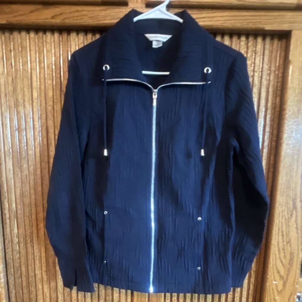 Christopher & Banks Blue Full Zip Jacket Women's S Drawstring Pockets Solid