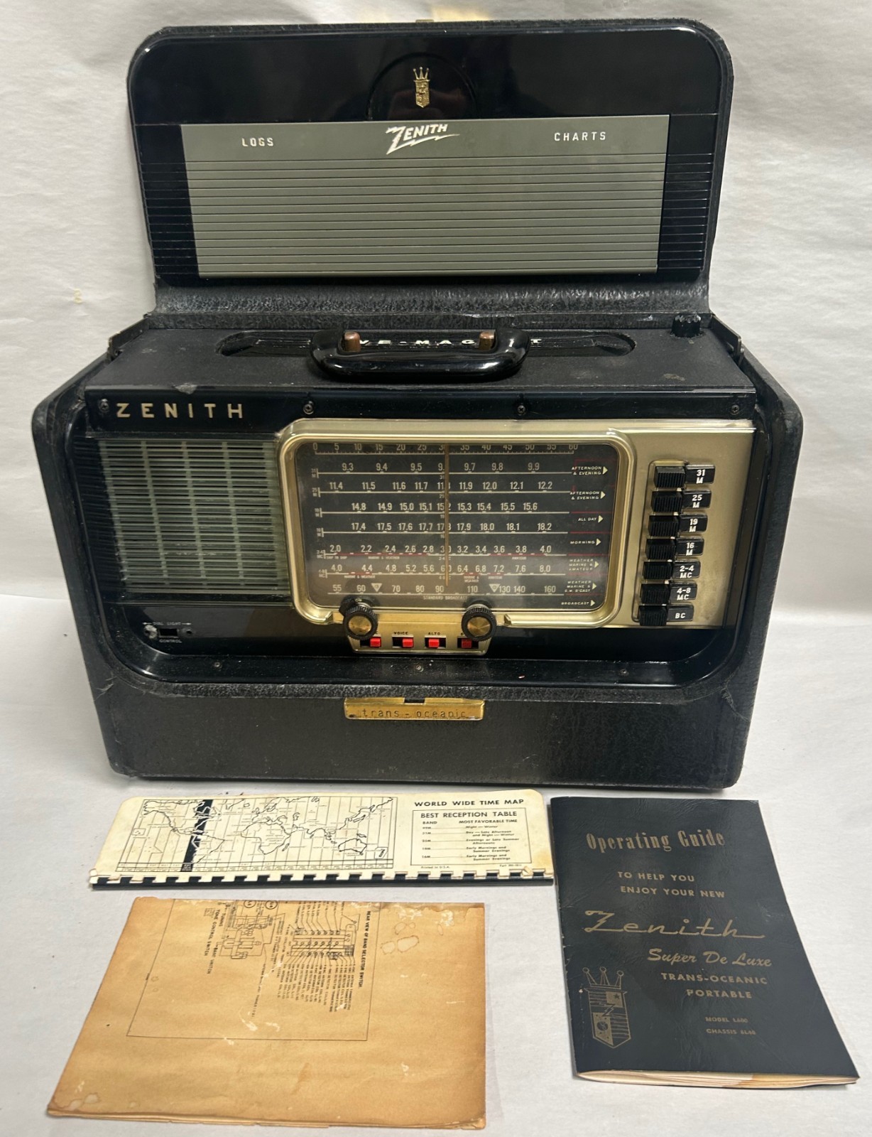 Vtg Zenith Trans-Oceanic Model L600 Super DeLuxe Shortwave Radio Receiver (A30)