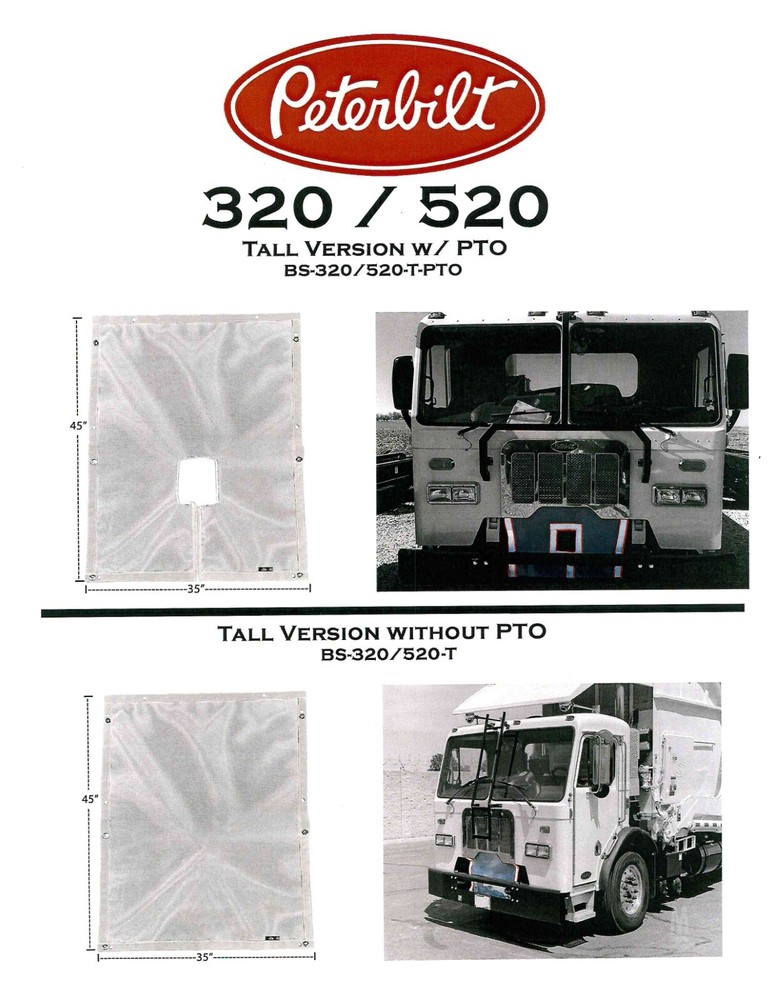 GrilleAdz Peterbilt 320 520 WITH PTO Cutout SHORT Premium Bugscreen Trash Screen