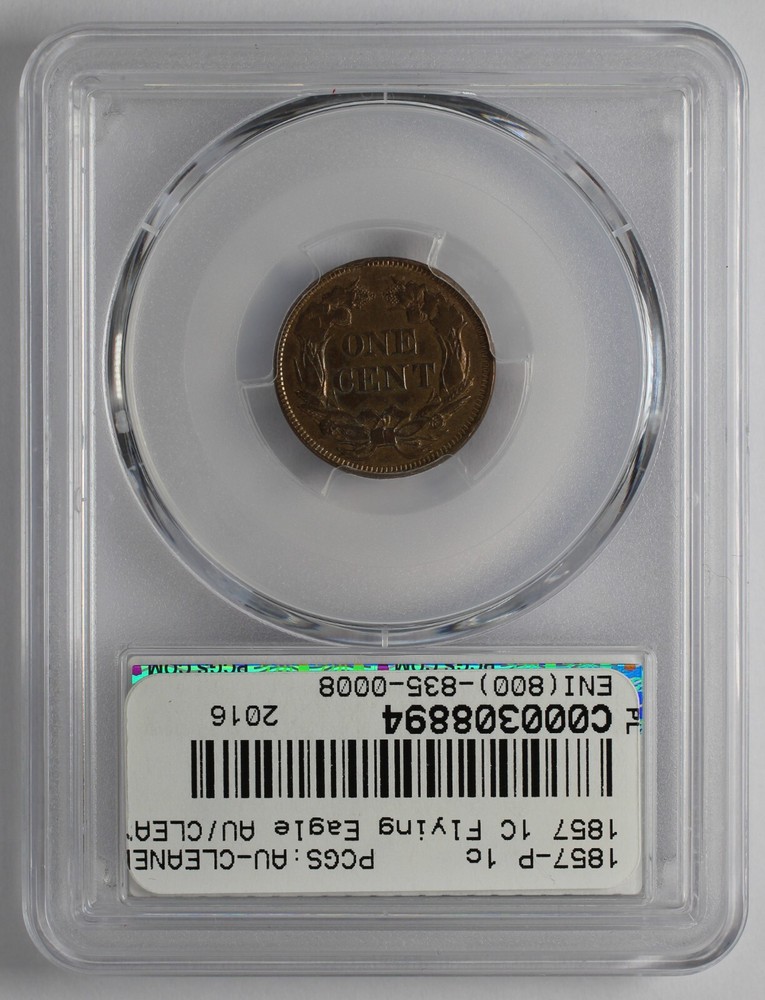 1857 Flying Eagle Cent PCGS Genuine Cleaned AU Detail