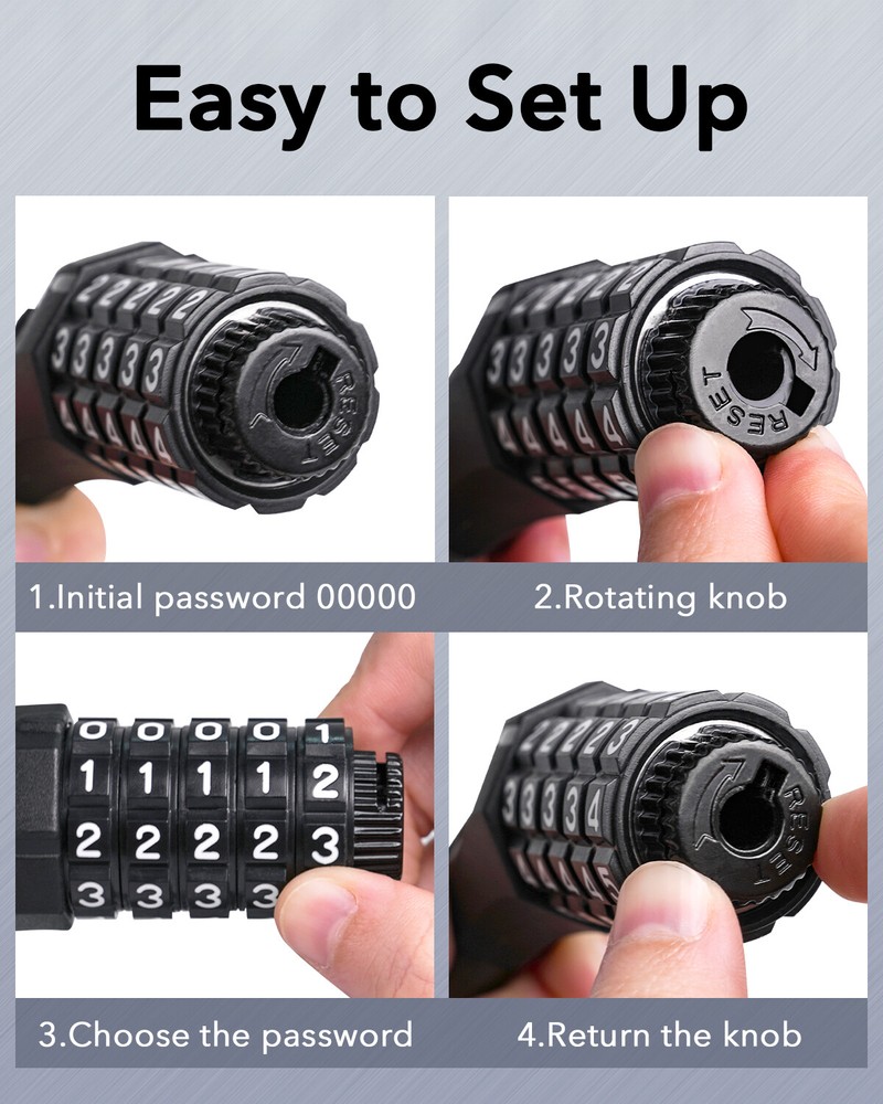 Security 5-Digit Resettable Combination Bicycle Lock for Bikes and Scooters 4FT