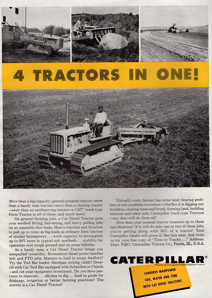 1957 Caterpillar D6 Tractor Original Print Ad