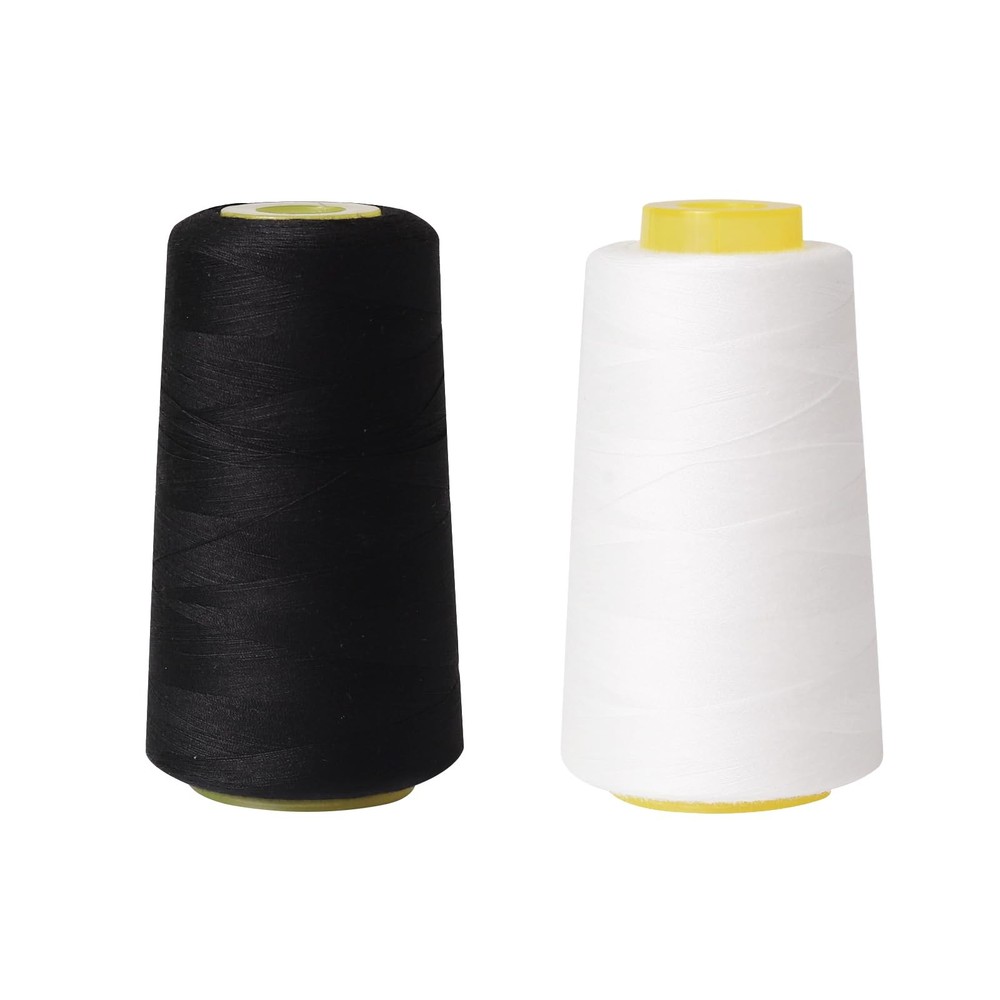 Sewing Thread Cone Set, 2 Pack Serger Thread, 3000 Yards Each, All Purpose Th...