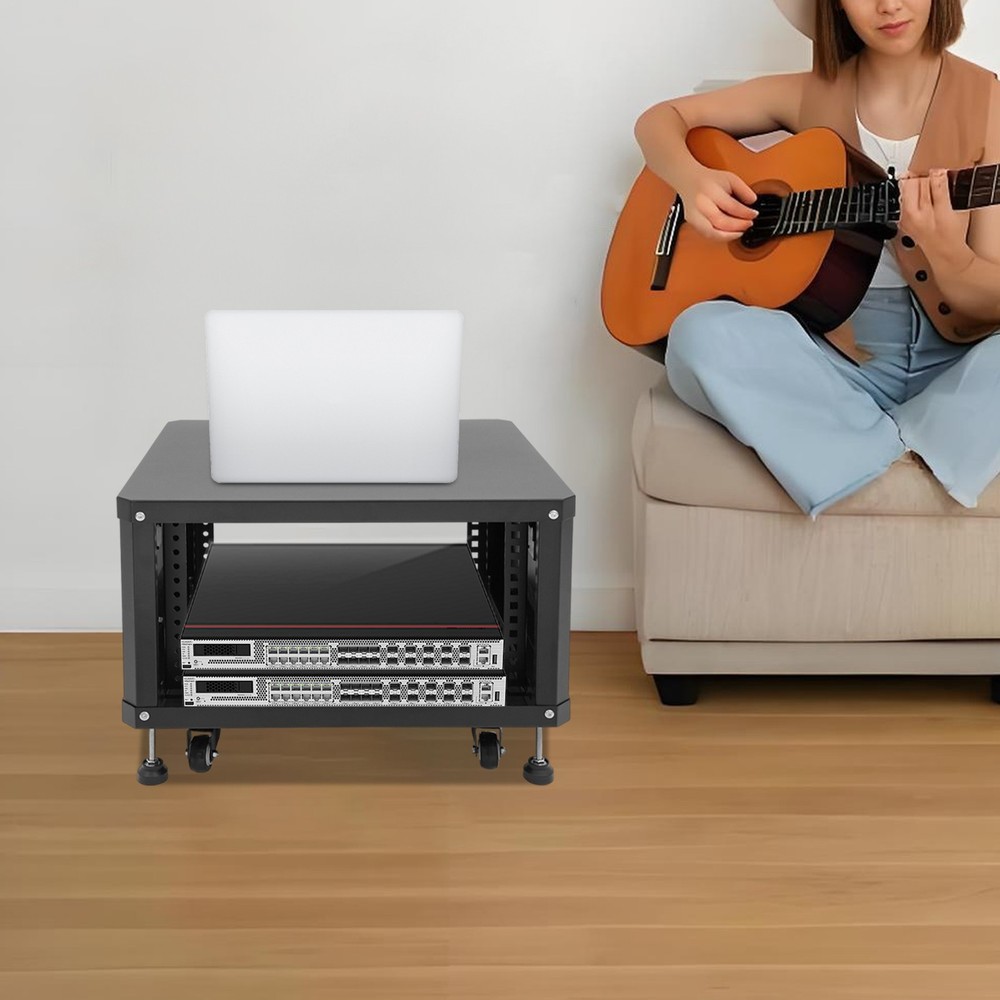 6U Stereo & Studio Rack w/ 4 Wheels, Rolling Network Cabinet Open Frame Rack