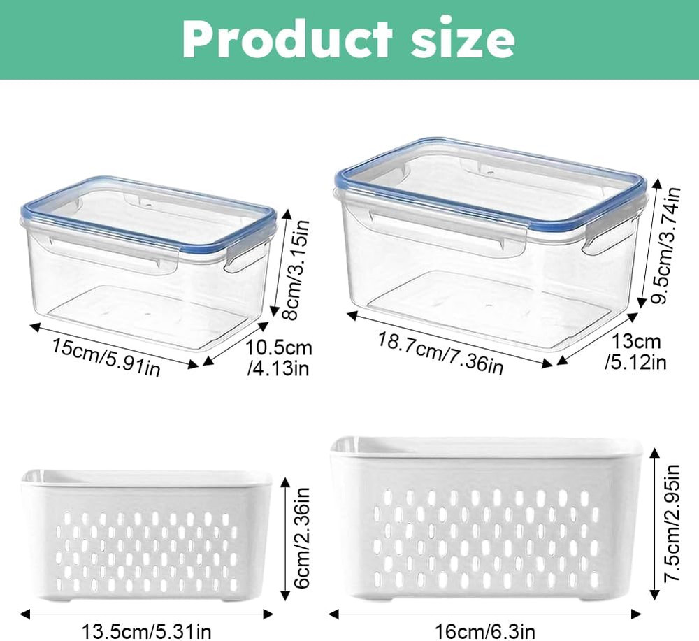 2 Pack Fruit Storage Containers for Fridge with Removable Colanders, Dishwasher