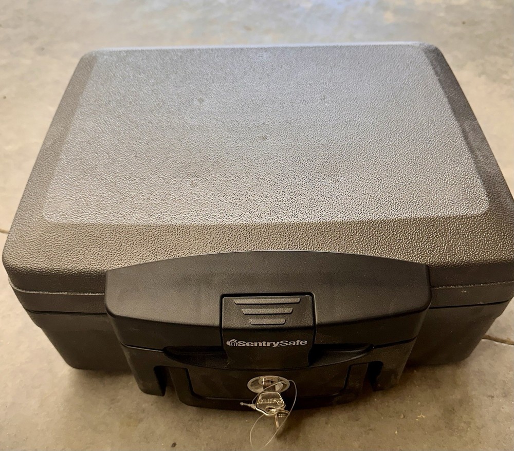 SentrySafe Fireproof and Waterproof Safe, Black Portable Lock Box with Key Lock